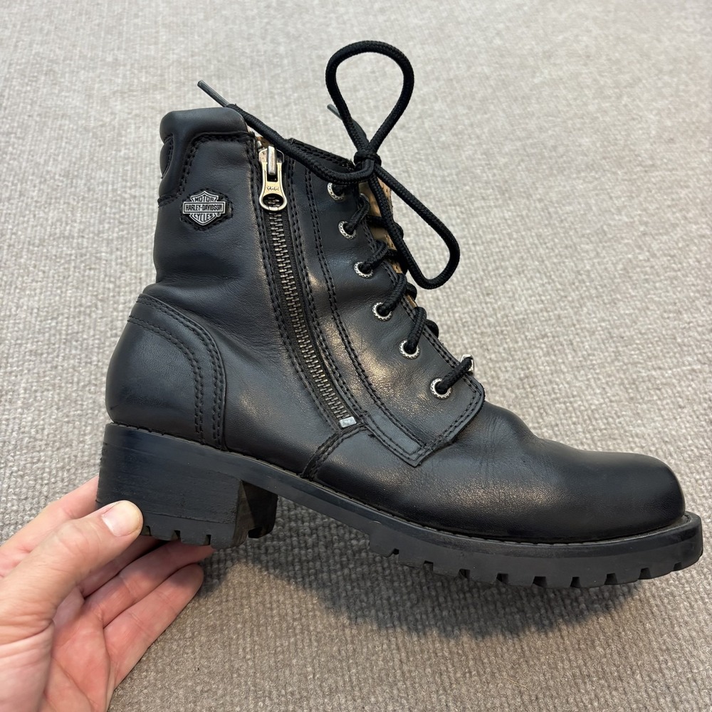 Harley-Davidson Boots Womens Size 9 Black Leather Ankle Biker Zip Lace Up 84776
